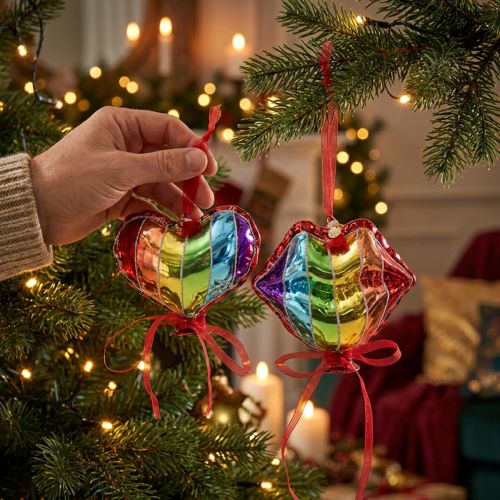 Decoração festiva de vidro em formato de coração e beijo para o Natal. | Floristik24.pt