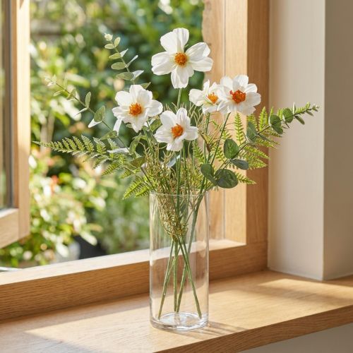 Flores artificiais Cosmea flores de seda branca Alt.51cm 3 unidades | Floristik24.pt