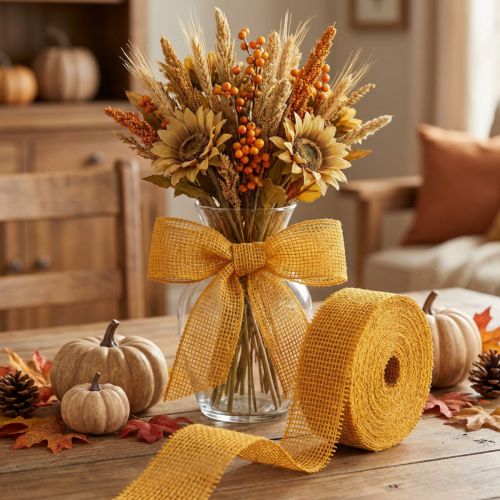 Itens Fita decorativa de juta amarelo mostarda grade fita artesanal 5cm 40m