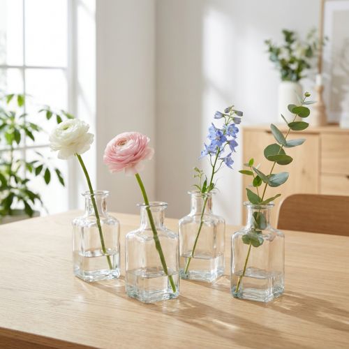 Mini vasos de vidro decorativos para interiores minimalistas e ambientes modernos, 11 cm, conjunto de 6 peças. | Floristik24.pt