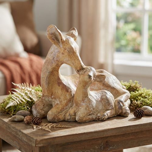 Figura decorativa veado com fulvo fundido em pedra marrom branco 20×11×17cm | Floristik24.pt