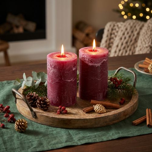 Velas de pilar tingidas, estilo Berry, 85x120mm, conjunto de 2, vermelhas, decorativas | Floristik24.pt
