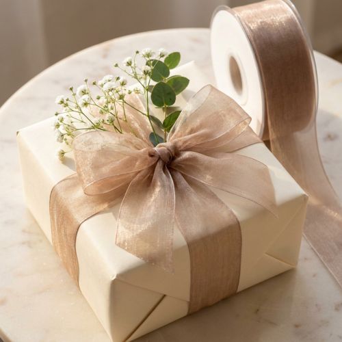 Itens Fita de organza fita de presente fita bege borda tecida taupe 40mm 50m