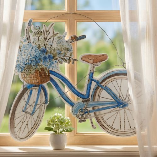 Sinal deco madeira bicicleta verão sinal deco para pendurar azul, branco 31 × 25cm | Floristik24.pt