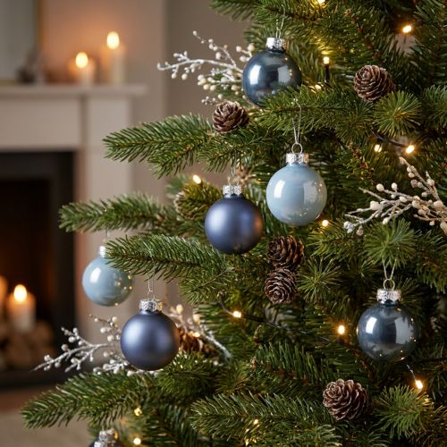 Itens Mini enfeites de Natal, de vidro, azul metálico fosco, Ø4cm, 24 peças
