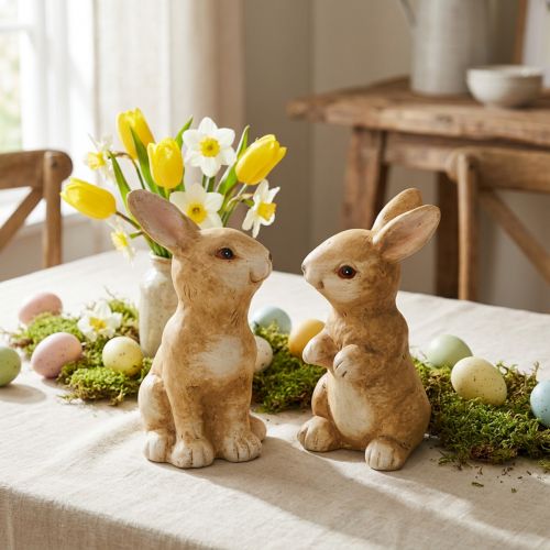 Itens Coelhinho sentado, decoração em cerâmica, Páscoa, par de coelhinhos castanhos H15cm conjunto de 2