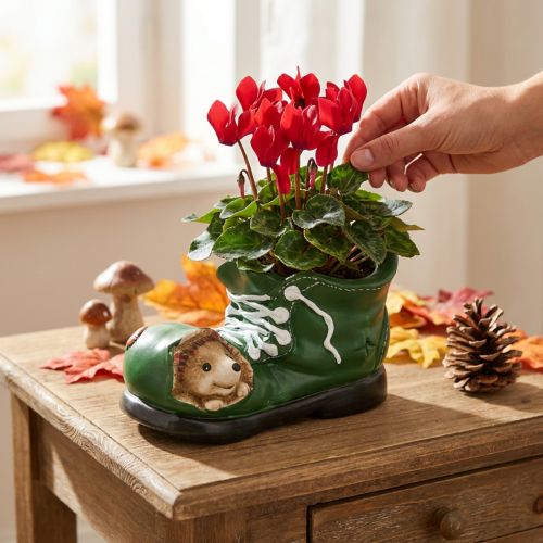 Decoração floreira, sapato verde com ouriço, cerâmica 14x13cm A13cm | Floristik24.pt