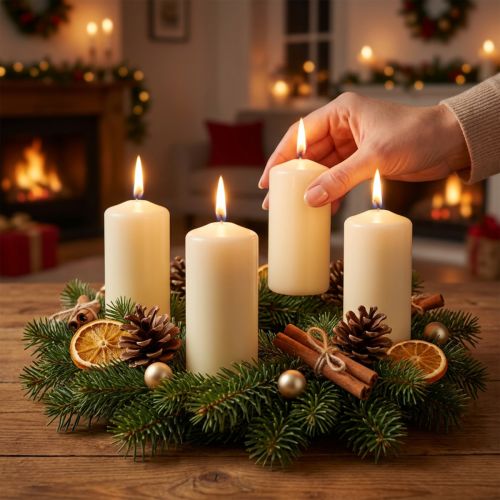 Itens Velas Pilar Velas Advento creme velas 100/50mm 24 un