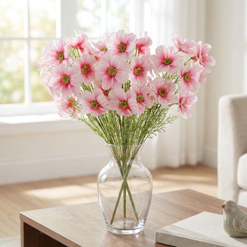 Conjunto de 3 flores artificiais de cosmos rosa, 77 cm, decorativas, artificiais, de seda. | Floristik24.pt