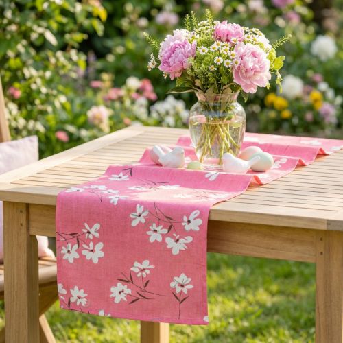 Tecido decorativo com flores rosa 30cm x 3m | Floristik24.pt