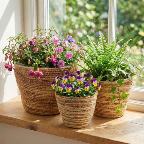 Conjunto de cestos de vime para plantas, cor natural/marrom, 3 peças, Ø26/22/16cm – Decorativo e Versátil | Floristik24.pt
