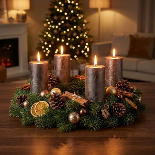 Conjunto de 4 velas cilíndricas metálicas em cobre sólido, 60x100mm - Decoração de Natal para coroa do Advento | Floristik24.pt
