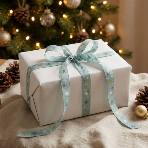 Fita de Natal, fita de presente padrão estrela azul 15mm 20m | Floristik24.pt