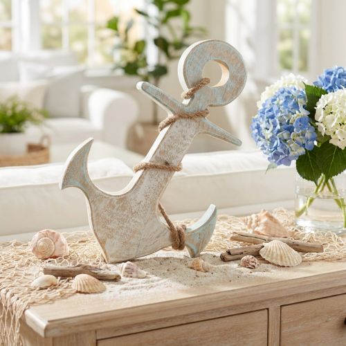 Anchor Deco Madeira Maritime Deco Branco Azul 24,5cm x 14,5cm | Floristik24.pt