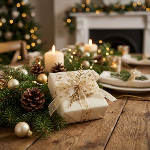 Itens Fita de organza Fita de Natal estrelas bege dourado W10mm L20m
