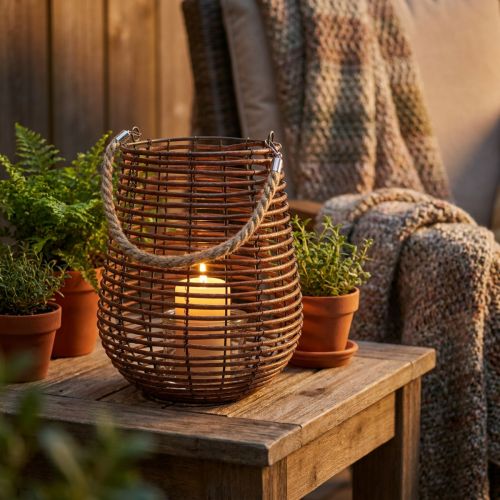 Itens Vela em cesto, lanterna com pega, decoração de velas, lanterna de cesto Ø24cm H34cm