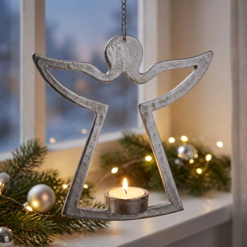 Porta-velas com anjo, decoração de vela para pendurar, metal prata Alt.20cm | Floristik24.pt