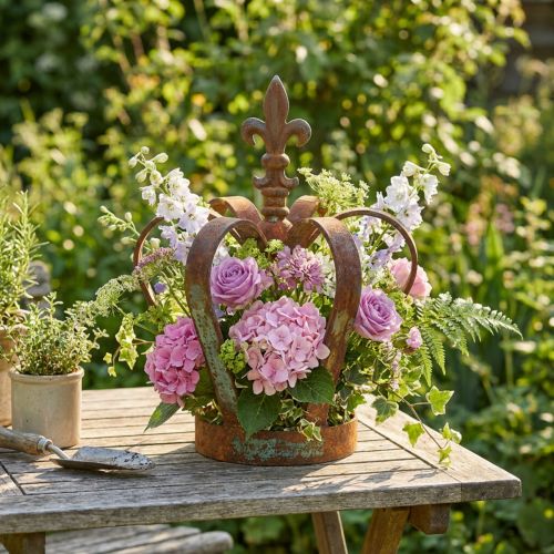 Coroa decorativa vintage decoração em metal pátina Ø20cm Alt.28cm | Floristik24.pt
