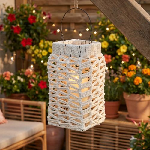 Lanterna suspensa, decoração de verão, macramê, altura 35,5 cm, largura 19 cm. | Floristik24.pt