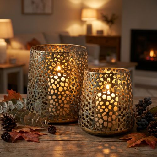 Lanterna Wind light dourada Ø14/20,5cm A14,5/19,5cm conjunto de 2 | Floristik24.pt