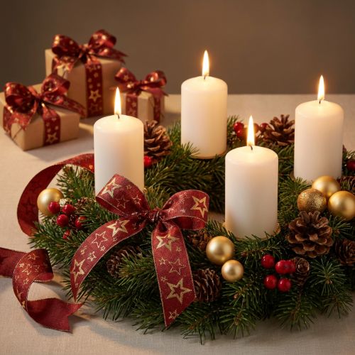 Fita estrela fita decorativa Natal ouro vermelho W25mm L15m | Floristik24.pt