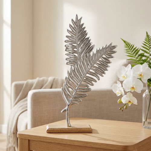 Decoração de mesa decoração de metal samambaia prata madeira A54cm L37cm | Floristik24.pt