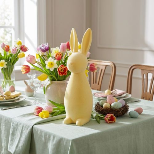 Itens Coelho de Páscoa Decorativo – 2ª Escolha – Amarelo Flocado H47cm