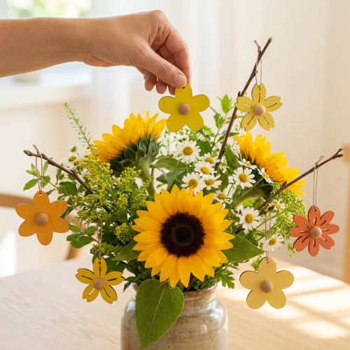 Itens Flores de madeira decoração suspensa madeira decoração de verão amarelo 4,5 cm 24 peças