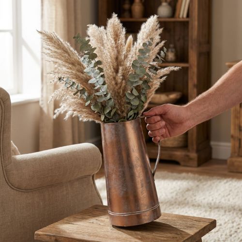 Vaso decorativo vintage com aparência de cobre, jarro rústico para flores secas e plantas artificiais, 36 cm de altura x 21 cm de largura. | Floristik24.pt