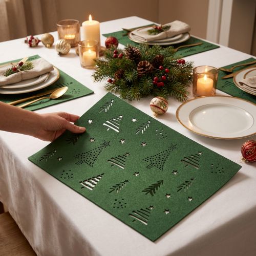 Jogo americano decoração de mesa de Natal feltro verde 45×35cm 4 unidades | Floristik24.pt