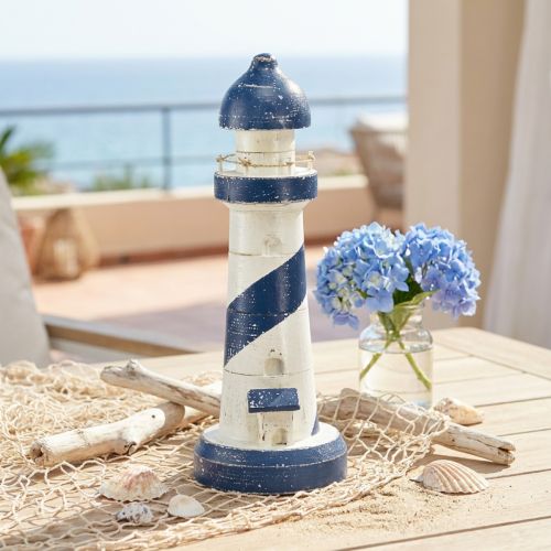 Farol Marítimo Decorativo para Mesa Azul e Branco Ø10,5cm A28,5cm | Floristik24.pt