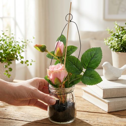 Rosa em um vidro rosa H23cm | Floristik24.pt