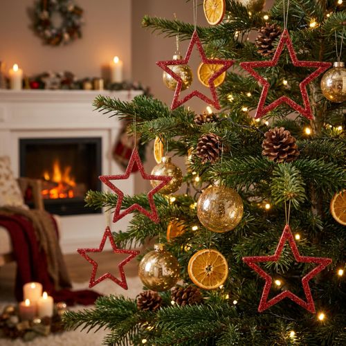 Estrelas decorativas glitter vermelho pequenas estrelas de Natal 4,5 cm 120 un | Floristik24.pt