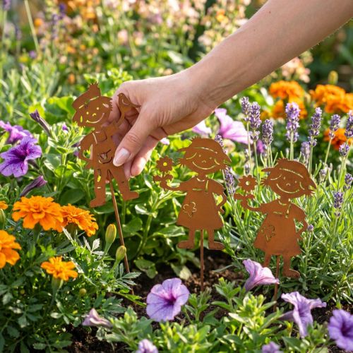 Estaca de jardim com aparência enferrujada, decoração de jardim para menina e menino, 4 peças | Floristik24.pt