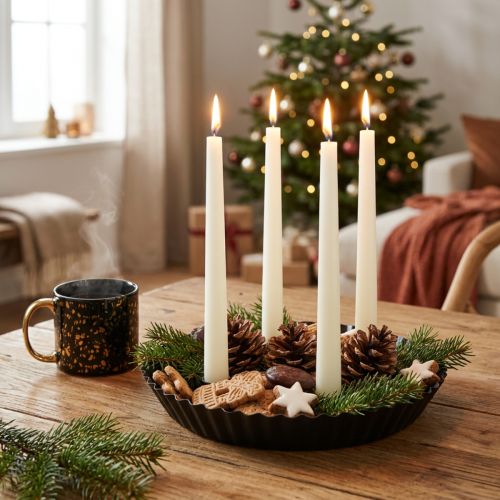Porta-velas de metal em formato de bolo – Preto, Ø 24 cm – Decoração de mesa elegante para 4 velas – 2 peças | Floristik24.pt