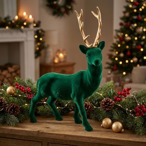 Deco veado em pé ouro verde decoração de natal figura 40cm | Floristik24.pt