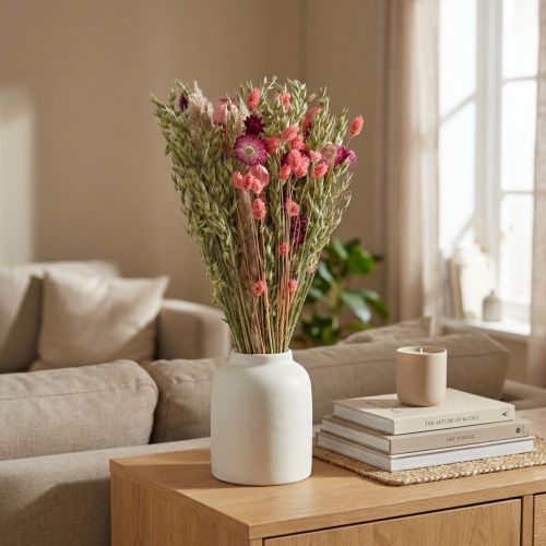 Itens Buquê de flores secas, flores de palha, grãos, cápsula de papoula, Phalaris, capim-de-cana, 55cm