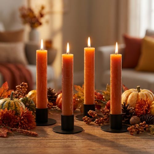 Velas cónicas laranja escuro cor sólida Sunset 34x240mm 4 un | Floristik24.pt