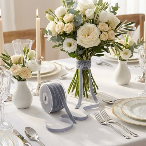 Fita decorativa de veludo fita de presente fita de veludo cinza 10mm 20m | Floristik24.pt
