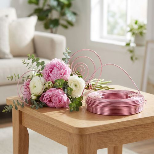 Arame de alumínio Ø2mm 500g 60m na cor rosa - Flexível e versátil para arranjos florais, projetos "faça você mesmo" e decoração. | Floristik24.pt