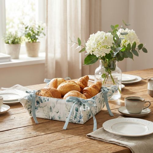 Itens Cesto de pão, tecido, eucalipto, recipiente para armazenamento, branco, verde, algodão, decoração, 20x20x7cm