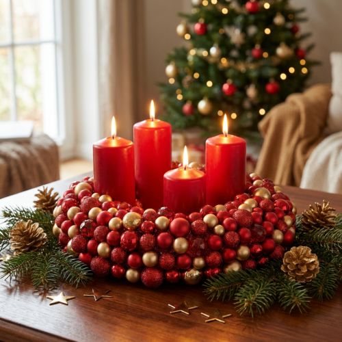 Itens Coroa do Advento Coroa de bolas de ouro vermelho Natal Ø33cm