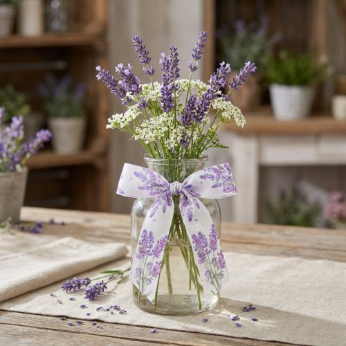 Fita de seda lavanda com buquê de lavanda 40mm 15m | Floristik24.pt