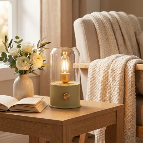 Abajur de mesa LED estilo retrô, branco quente e verde, 19,5 cm de altura. | Floristik24.pt