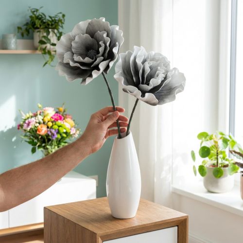 Flores de espuma grandes flores artificiais de espuma cinza 85cm 2 unidades | Floristik24.pt