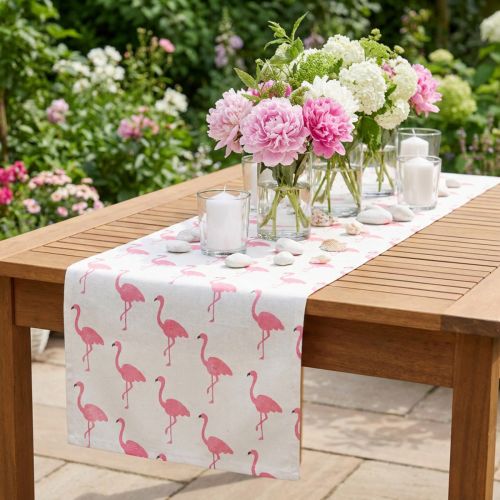 Tecido decorativo flamingo branco-rosa 30cm x 3m | Floristik24.pt