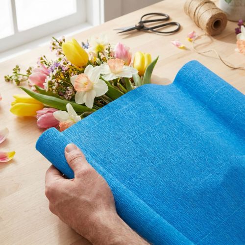 Itens Papel crepom para floricultura azul 50×250cm 5 peças