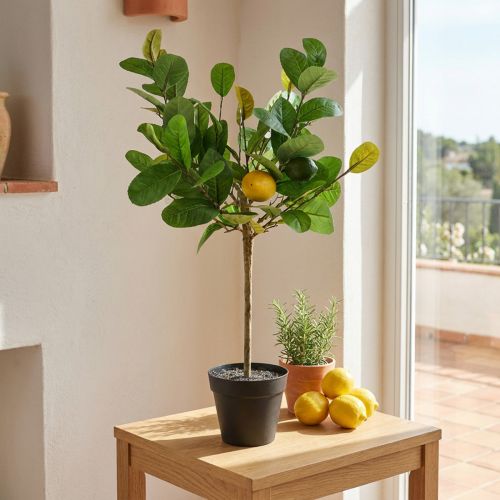 Limoeiro artificial em vaso, estilo mediterrâneo, planta artificial de fácil manutenção, árvore cítrica decorativa, 57 cm de altura. | Floristik24.pt