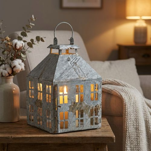 Lanterna decorativa vintage luz de casa de metal ferrugem branca H35cm | Floristik24.pt