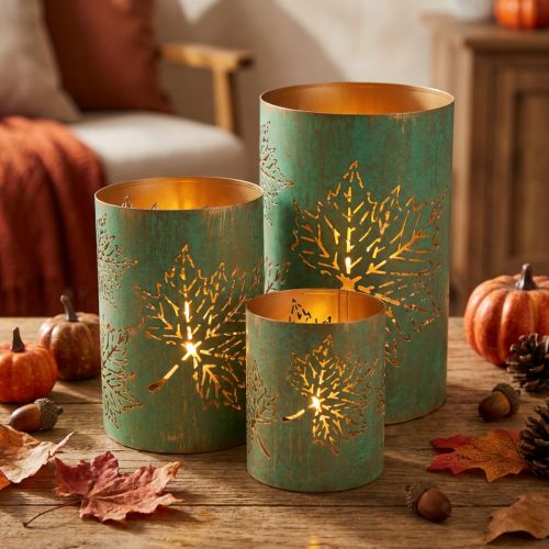 Porta-velas de outono para lanterna em metal Ø8/10/13cm conjunto de 3 peças | Floristik24.pt